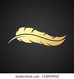 Bird feather in gold color. Vector illustration.