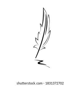 bird feather graphic black line minimalistic vector icon isolated on white background. To illustrate the processes of education, science, ease, write the text.
