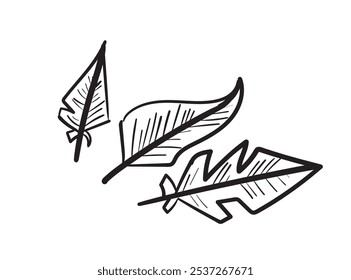 Bird feather hand drawn icon, flying dove feathers isolated, doodle soft plume silhouette, brutal, crudely drawn feather vintage ink vector illustration