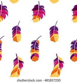 Bird Feather Hand Drawn Seamless Pattern Background Vector Illustration. EPS10