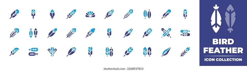 Bird feather icon collection. Duotone color. Vector illustration. Containing feather, peacock, feathers, animals, feather bird.