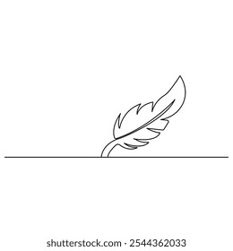 Bird feather  icon  continuous one line drawing  outline vector illustration