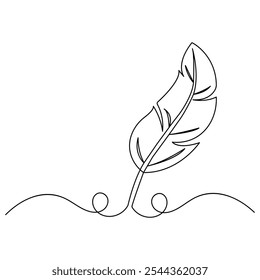 Bird feather  icon  continuous one line drawing  outline vector illustration