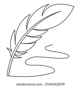 Bird feather  icon  continuous one line drawing  outline vector illustration