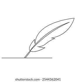 Bird feather  icon  continuous one line drawing  outline vector illustration