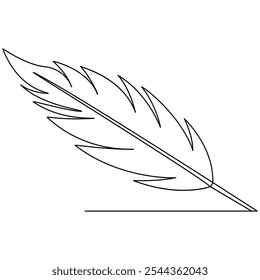 Bird feather  icon  continuous one line drawing  outline vector illustration