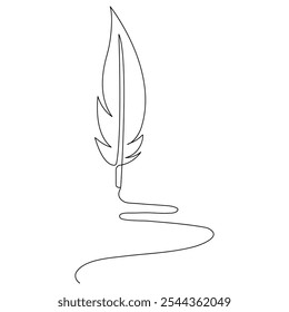 Bird feather  icon  continuous one line drawing  outline vector illustration