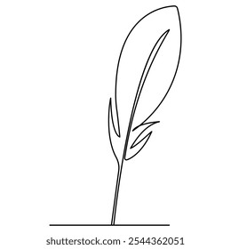 Bird feather  icon  continuous one line drawing  outline vector illustration