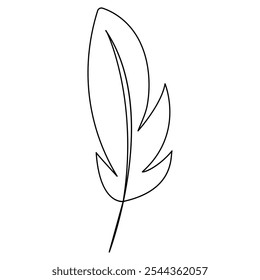 Bird feather  icon  continuous one line drawing  outline vector illustration