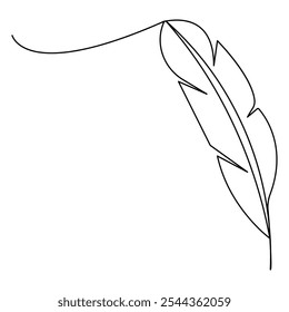 Bird feather  icon  continuous one line drawing  outline vector illustration