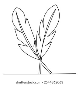 Bird feather  icon  continuous one line drawing  outline vector illustration