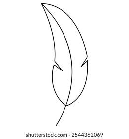 Bird feather  icon  continuous one line drawing  outline vector illustration