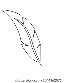 Bird feather  icon  continuous one line drawing  outline vector illustration