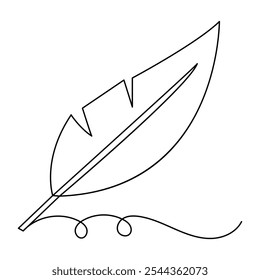 Bird feather  icon  continuous one line drawing  outline vector illustration