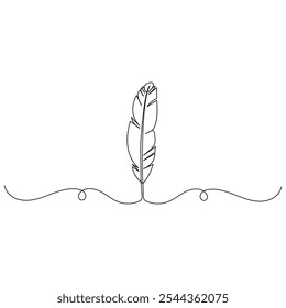 Bird feather  icon  continuous one line drawing  outline vector illustration