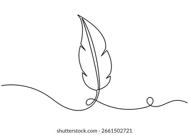 Bird feather icon continuous one line drawing minimalist style nature abstract outline vector illustration