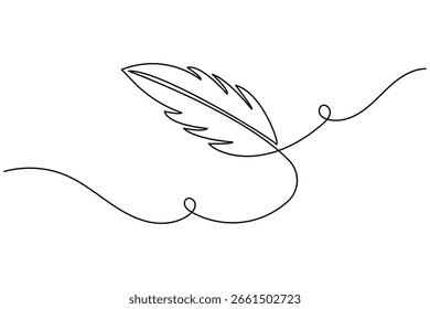Bird feather icon continuous one line drawing minimalist style nature abstract outline vector illustration