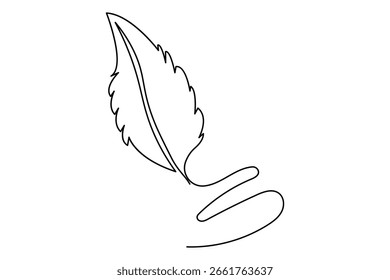Bird feather icon continuous one line drawing minimalist style nature abstract outline vector illustration