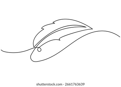 Bird feather icon continuous one line drawing minimalist style nature abstract outline vector illustration