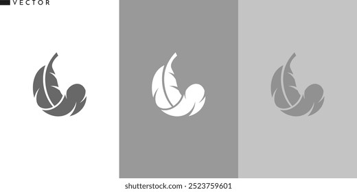 Ícone de pena de pássaro. Penas isoladas sobre fundo branco e cinza. Sinal abstrato de pássaro 