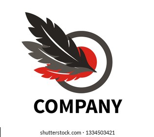 bird feather icon logo design illustration of wing for write and drawing with ink target