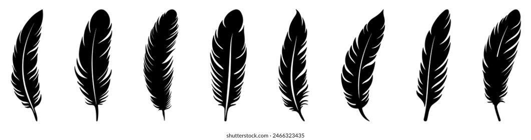 Bird feather icons set. Platelet collection. Vector illustration isolated on white background
