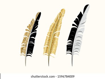 bird feather isolated on white background - vector illustration