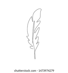 Bird Feather One Line Drawing. Continuous Line. Hand-drawn Minimalist Illustration, Vector.