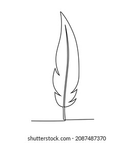 Bird feather in one line drawing, vector illustration