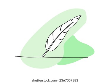 Bird feather one line drawing colored with pastel colors, vector illustration.