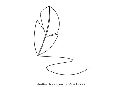 Bird feather one line drawing of minimalist vector icon with black and white background