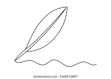 Bird feather one line drawing of minimalist vector icon with black and white background