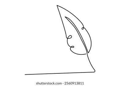 Bird feather one line drawing of minimalist vector icon with black and white background