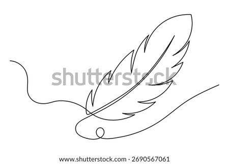 Bird feather one line drawing minimalist vector art isolated on a white background