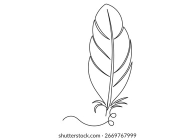 Pena de pássaro esboço uma linha arte contínua ilustração isolada minimalista