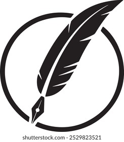 Bird feather quill vector logo design silhouette illustration with white background