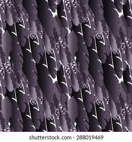 Bird Feather seamless pattern. Vector background. Raven Texture.