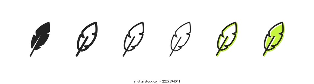 Vogelfedern-Symbol für das Symbol. Federn Vektorgrafik in einem flachen Stil. Stift-Symbol. Schwarze Quill-Feder-Silhouette. Feder-Kollektion einzeln auf weißem Hintergrund. Vektorliniensymbol für Unternehmen