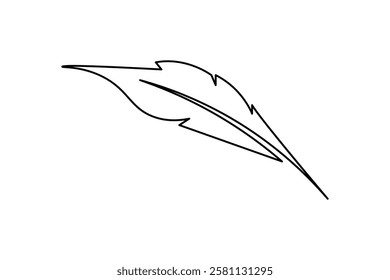 Bird feather single line art of icon hand drawn outline vector illustration