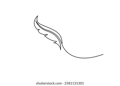 Bird feather single line art of icon hand drawn outline vector illustration