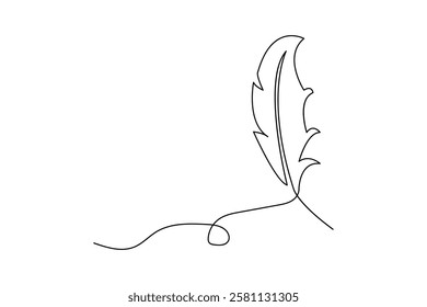 Bird feather single line art of icon hand drawn outline vector illustration