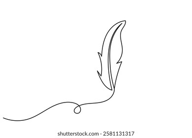 Bird feather single line art of icon hand drawn outline vector illustration