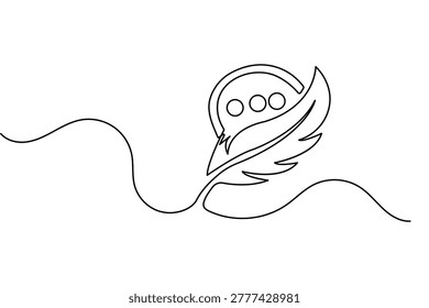 Bird feather with speech bubble continuous one line drawing minimalist vector