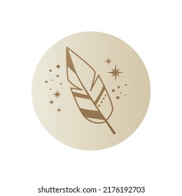 Bird feather and star highlights for social networks. Line drawing esoteric, magical, mystical