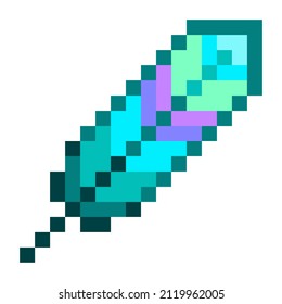 Bird feather vector pixel art icon, editable