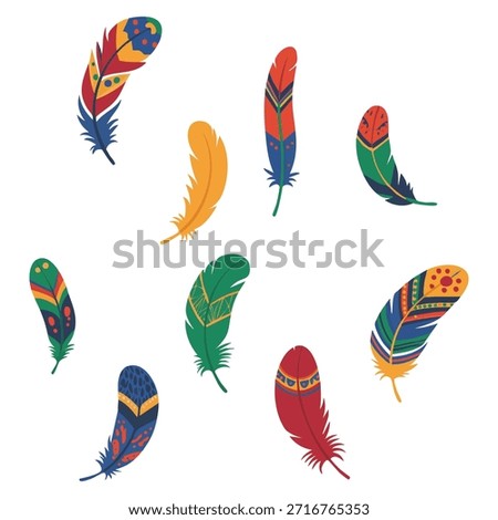 Bird feather vector set colorful fluffy plumes illustration perfect for decorative art craft design and creative natural themed illustration artwork