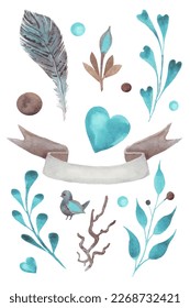 bird feather watercolor vector illustration for graphic design pattern background for fabric, paper, presentation