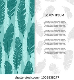 Bird feathers banner or poster design - brochure template with hand drawn feathers. Vector illustration