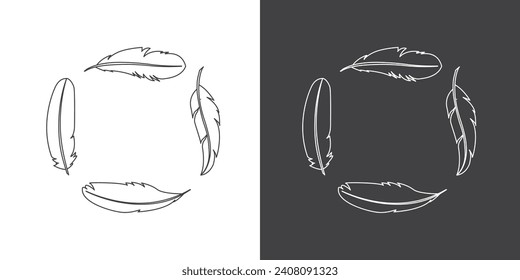 Bird feathers of different shapes,  Feathers icon, Black and white feather icon illustration vector template design