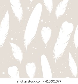 Bird feathers on neutral background. Seamless vector pattern